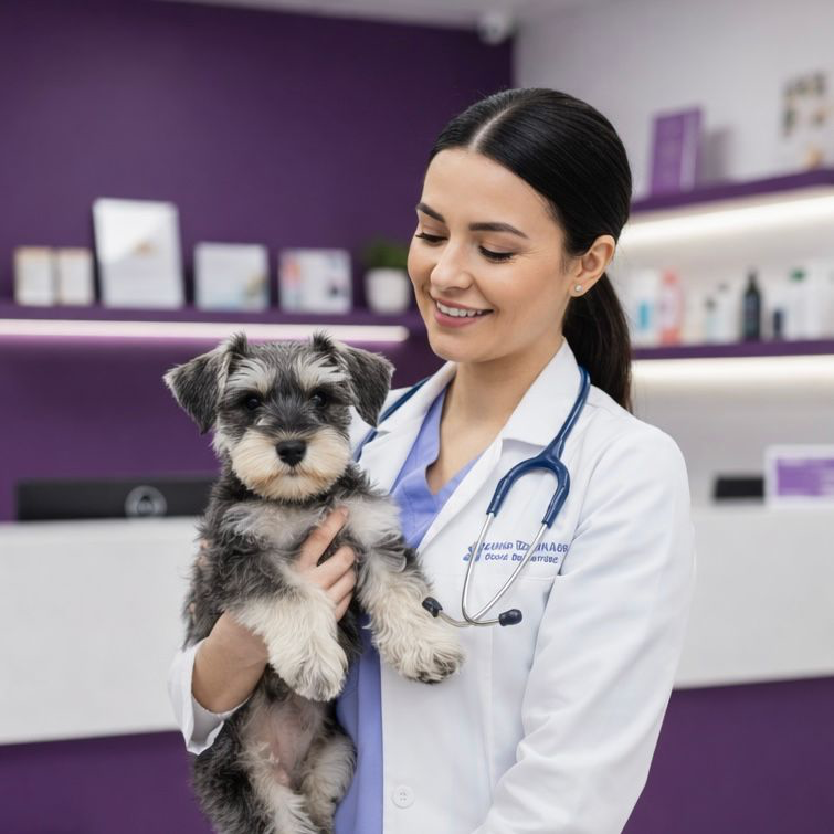Veterinaria con cachorro